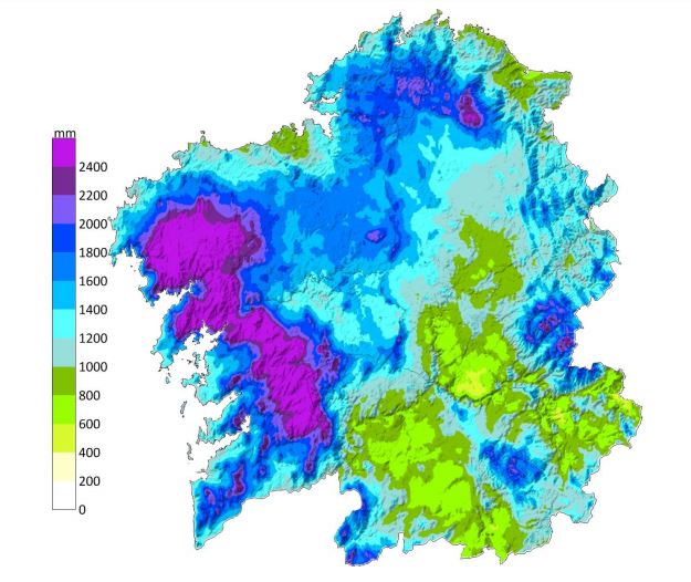 Mapa pluviométrico de Galicia